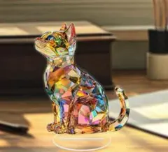 クリスタルキャット　レインボー　置物　猫　インテリア　2D クリスタル