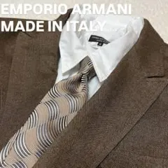 イタリア製EMPORIO ARMANI 波模様ベージュシルクネクタイ　現行未使用