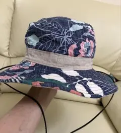 ★clef★リバーシブルバケットハット（ネイビー系花柄×ベージュ）