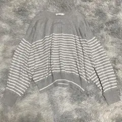 アンバーグリーム レディース ニット L グレー 灰色 ボーダー