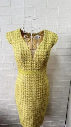 VanessaHeart イエロー Vネック タイトドレス ノースリーブサイズS