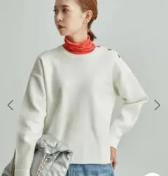 ロペピクニック　ミラノリブ　肩トグルボタンニットプルオーバー　アイボリー