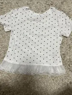 ドット柄 ホワイト Tシャツ レース付き