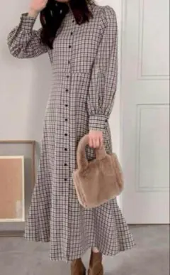 チェック柄 ロングワンピース