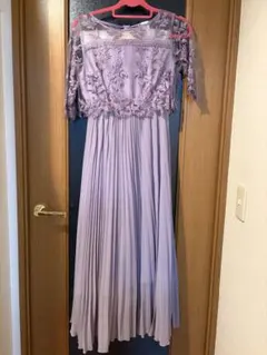薄紫 刺繍入り 長袖 パーティードレス Mサイズ