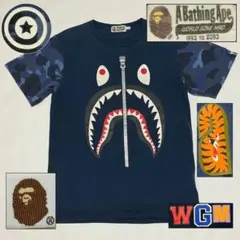 アベイシングエイプ シャークTシャツ カモフラ M ネイビー WGM 迷彩