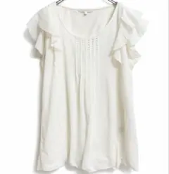 【プロポーションボディドレッシング】M フリルブラウス 白 ノースリーブ 上品