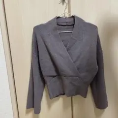 グレー リブ編み ラップニット 長袖　グレイル