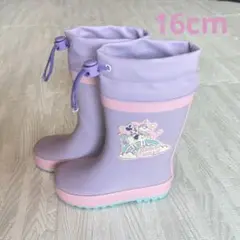 16cm ミニーちゃん長靴 ユニコーン パープル ピンク キッズ 女の子 絞り紐