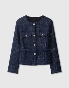 ベルト付きツイードラメジャケット