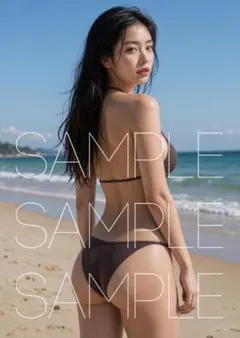 【A214】A4 AI美女 ビーチ 水着 砂浜 美脚 ヒップ ポスター