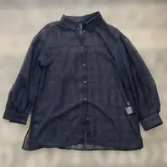 【Feroux】ネイビー シースルー シャツ 長袖のサムネイル