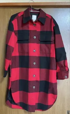 H &M 赤黒チェック シャツドレス