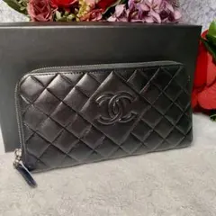 マトラッセ ラムスキン ラウンドファスナー 長財布 黒