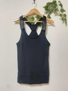 ブラック クロスストラップ タンクトップ 重ね着 ベスト Mサイズのサムネイル