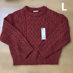 GU ケーブル　クルーネック　ニットプルオーバー レッド　Lサイズ