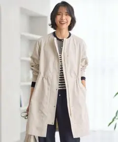 【極美品】23区　ライトツイル　ノーカラーコート　ベージュ
