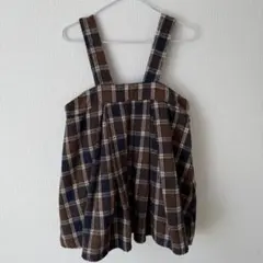 anggo ブラウンチェック サスペンダースカート