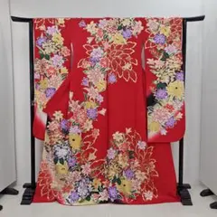 引き振袖 正絹 鮮やかな赤地 牡丹柄 - メルカリ
