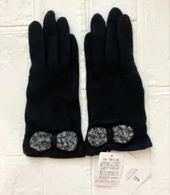 ロペピクニック　リボン付き ウール混紡 手袋　ブラック