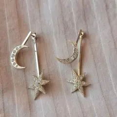 月星ロングピアスアメリカン式長さ調整可能マリハゴールド14K 