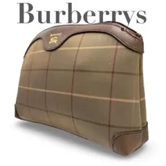 【良品】バーバリー　クラッチバッグ　サイド　タマムシ　レザー　チェック柄男女兼用