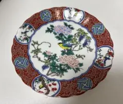 k*0様 九谷青郊　花と鳥の絵柄 波形皿