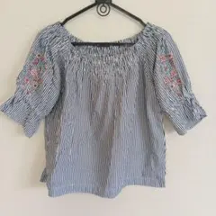 OLIVE des OLIVEストライプ オフショルダー シャツMサイズ花柄刺繍