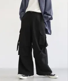 [LILL] ドレープ/ヴィンテージライクデニム/ワイドスラックスカーゴパンツ