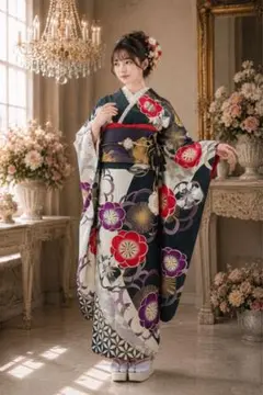 振袖フルセット　振袖　振袖セット　成人式　振袖6点セット 梅文様 菊のサムネイル