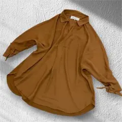 【美品】ロペピクニック 袖リボン スキッパーブラウス 七分袖 キャメル 38