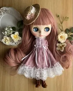 ネオブライスサイズ　ワンピース、ペチコート、麦わら帽子セット　くすみピンク