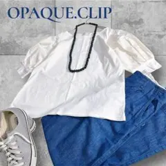 【OPAQUE.CLIP 】異素材コンビ半袖シャツ ホワイト パフスリーブS