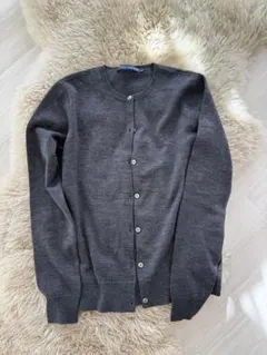 ポロラルフローレン　ダークグレー ウール混紡 カーディガンL ロゴマークグレー