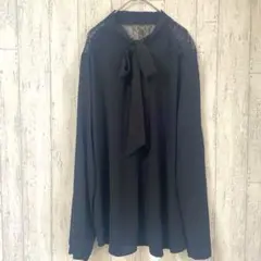 モッシモ レース ブラウス XL 黒 ボウタイ 長袖 シアー 大きいサイズ 古着