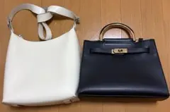 美品　ユニクロ　レザータッチ白バッグ、黒ハンドバッグ　ショルダー2点セット