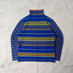 90s ハイネック ニット タートルネック ボーダー ブルー マルチカラー