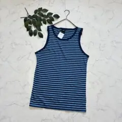 8308新品✾H&M✾タンクトップ【S】ボーダー/ノースリーブ/ブルー系/綿のサムネイル
