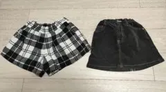 チェック柄キュロットとデニムスカート2点セット