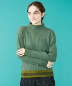 ＊ホコモモラ＊【未使用品】グリーン系リブ編み ハイネックセーター