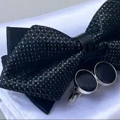 蝶ネクタイ　カフス (黒) ポケットチーフ 結婚式