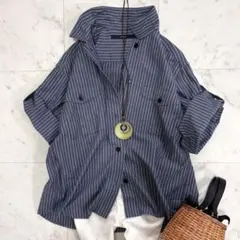 美品✨フレームワーク ワッシャーコットンサファリシャツ ストライプ 