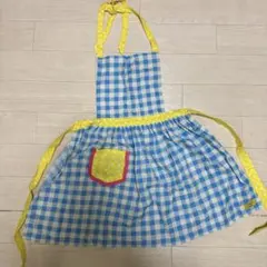 子供用エプロン 青と黄色のギンガムチェック
