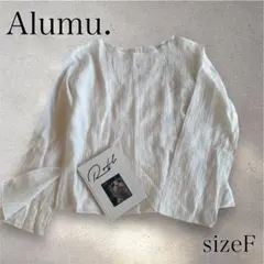 Alumu. 【美品】リネン風長袖ブラウス スリットスリーブ ホワイト F