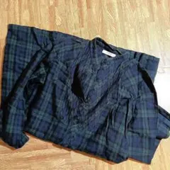 ローリーズファーム チェック柄 シャツワンピース L ネイビー グリーン 綿