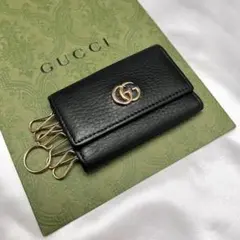 極美品 グッチ GUCCI キーケース マーモント レザー 6連 キーケース 黒 ◇美品◇グッチ GGマーモント 6連キーケース レザー ブラック×ゴールド