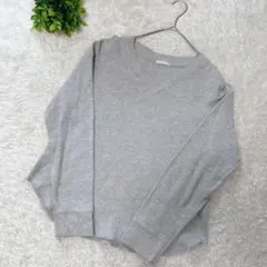 【ジーユー GU】 長袖 カットソー スウェット (M) グレー Vネック