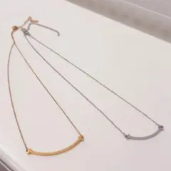 ステンレス　ネックレス　ゴールド　シルバー　Tスマイル　2本セット