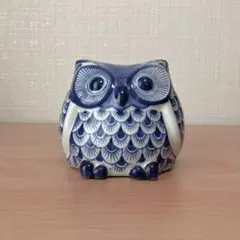 陶器　フクロウ　藍色陶器　高さ　約11cm