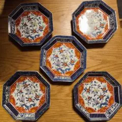 雅東苑窯 有田焼 八角形 花柄皿 5枚セット
